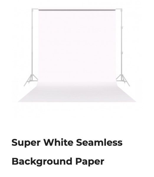 White seamless background paper backdrop on support stands