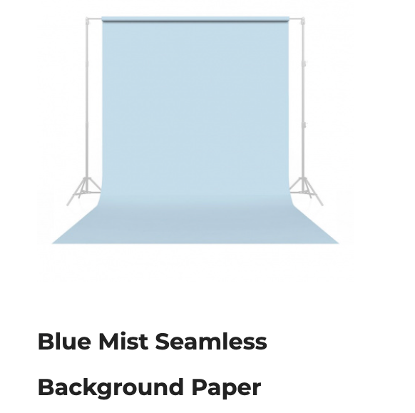 Blue seamless background paper backdrop with support stands