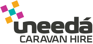 Needá Caravan Hire logo with colorful squares and gray text