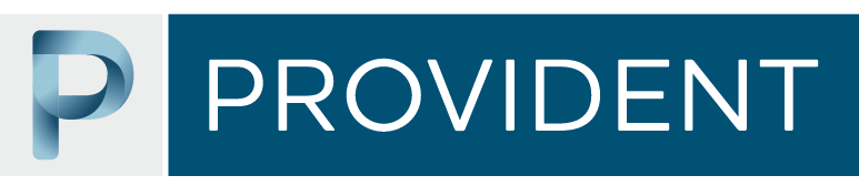 Provident logo with a blue “P” icon and the word “PROVIDENT” in white on a blue background