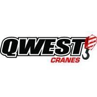 QWEST CRANES logo in black and red with a red crane hook graphic