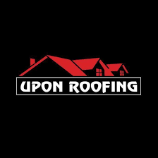 Upon Roofing logo with red roof graphic on a black background