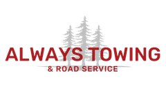 A logo for always towing and road service with three trees in the background.