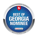 Best of Georgia Nominee seal with blue and silver design and Georgia outline.