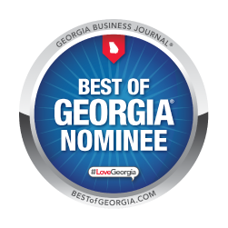 Best of Georgia Nominee seal with blue and silver design and Georgia outline.