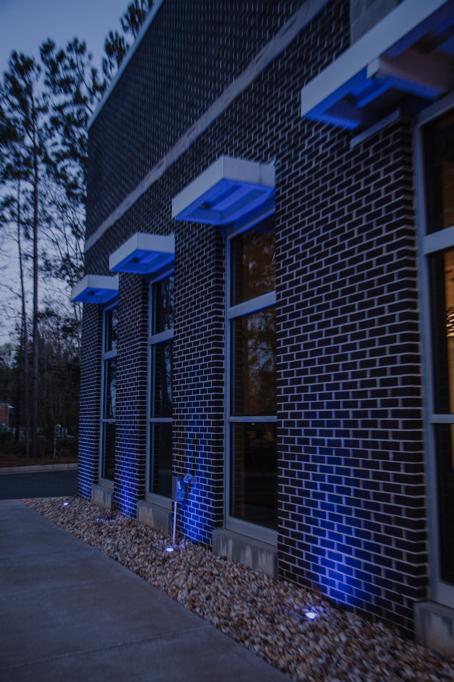 Accent lighting showcasing commercial building