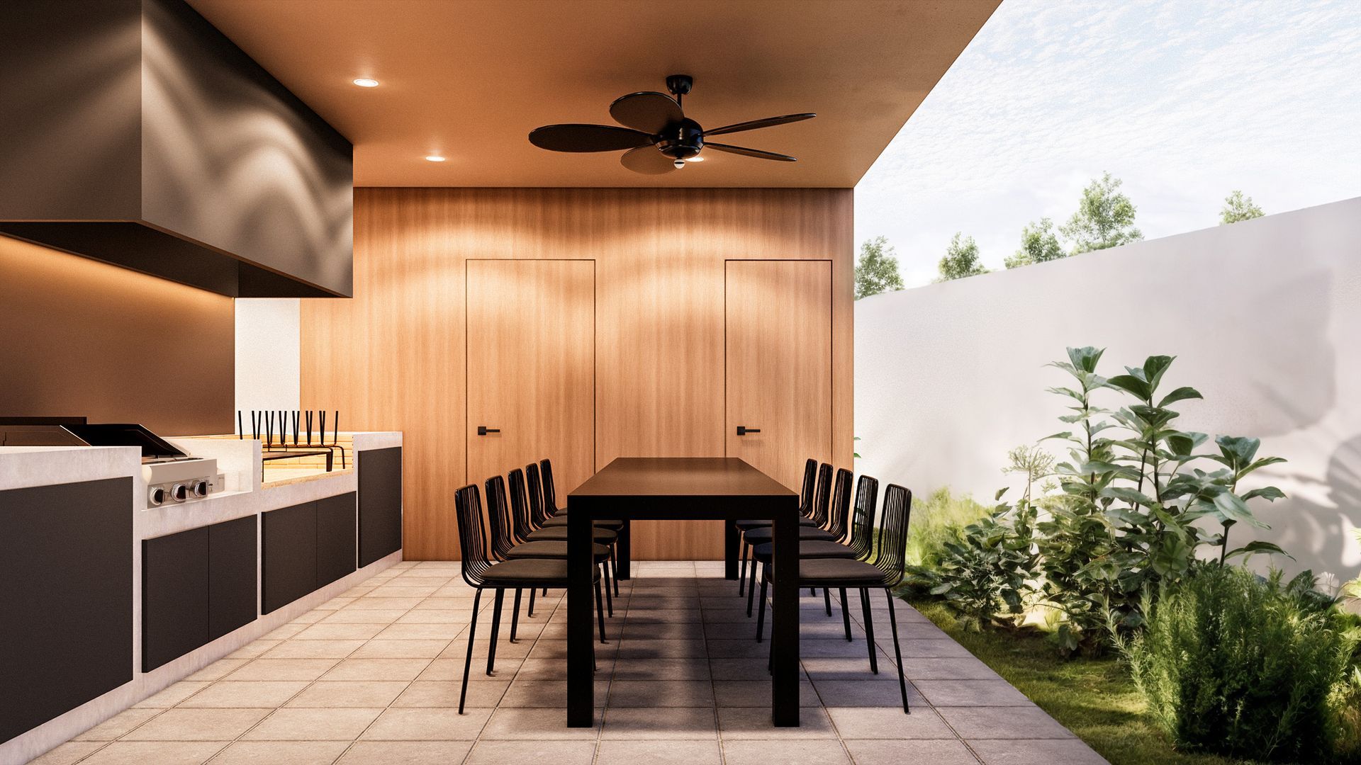 Área de asador con Jardin