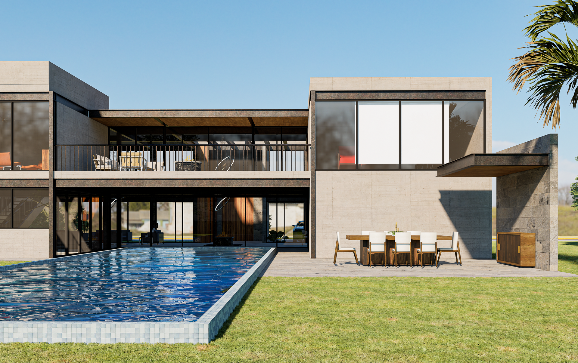 OHMS ARQUITECTURA Entrada con cochera con acabados amaderados