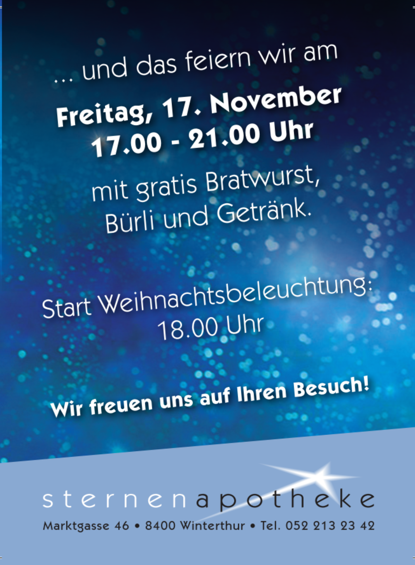 Flyer Eröffnung Sternen Apotheke Winterthur Rückseite