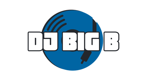 A dj big b logo with a blue record on it