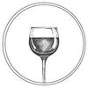Un calice di vino all'interno di un cerchio a doppia linea, centrato su uno sfondo bianco.