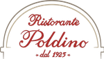 Logo per il Ristorante Poldino, con testo in corsivo rosso e la scritta 