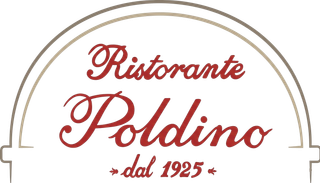 Logo per il Ristorante Poldino, con testo in corsivo rosso e la scritta 