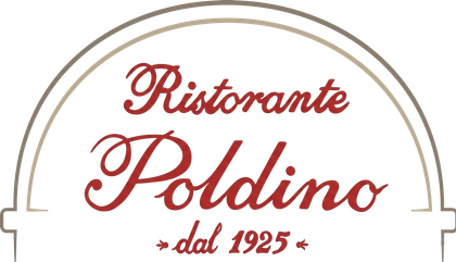 Logo per il Ristorante Poldino, con testo in corsivo rosso e la scritta 