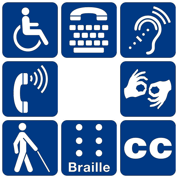 A set of blue signs for people with braille