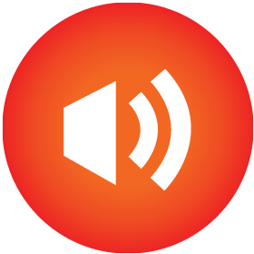 A red circle with a white speaker on it