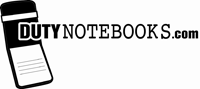 A black and white logo for duty notebooks.com