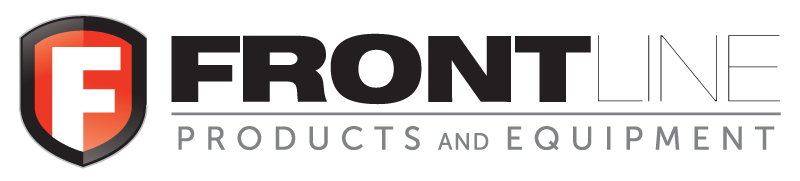 The front line products and equipment logo is black and red.