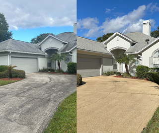 Driveway and sidewalk pressure washing removing slippery algae for safer walking
