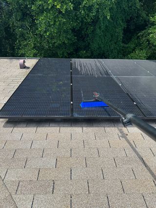 Solar panel cleaning removing pollen and salt film to improve energy output and longevity