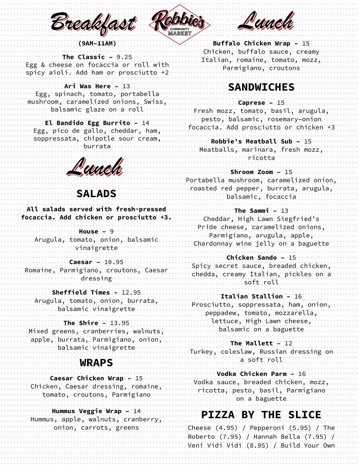 Menu board for 