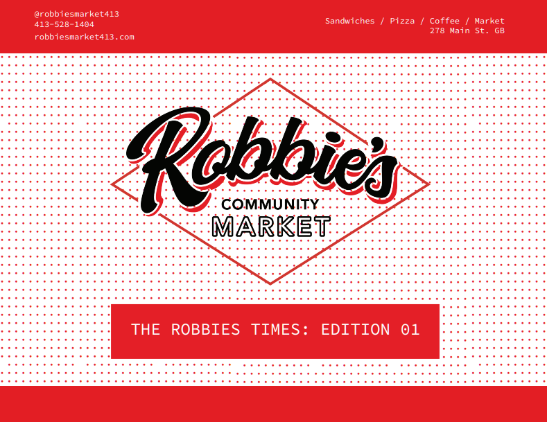 Robbie's Community Market logo on red background with text 