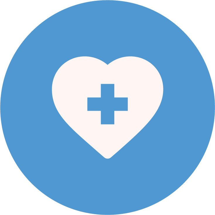 Heart shield icon representing safety and health support