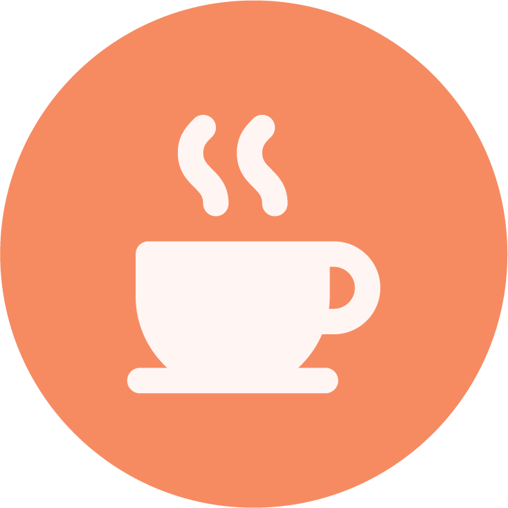 Coffee cup icon representing walks, outings, and community time