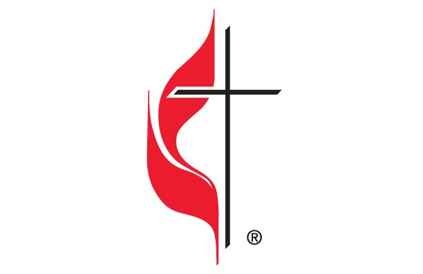 Red flame and cross emblem, symbol of the United Methodist Church.