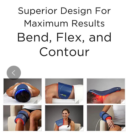 A woman is sitting on a couch with a blue wrap on her knee.