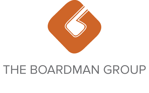 A logo for the boardman group with an orange g on a white background.