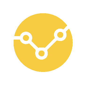 Yellow circle icon with a white line graph and three connected nodes