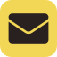 Click to email Yellow envelope mail icon on a black square background