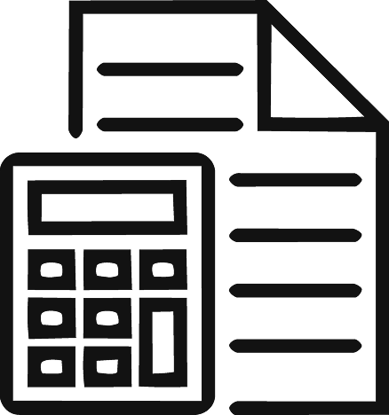 Black-and-white document icon with a calculator overlay
