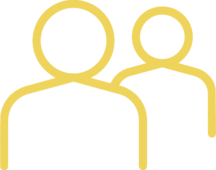 Two overlapping yellow outline user icons on a white background