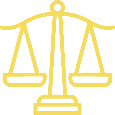 Yellow scales of justice icon on a white background