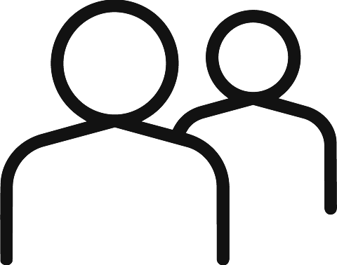 Two outlined black person icons, one larger in front and one smaller behind