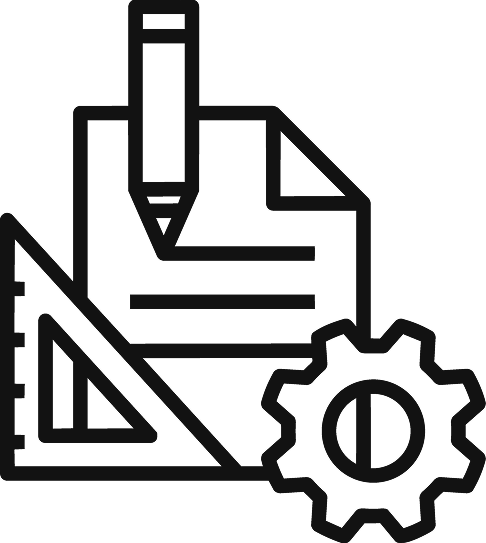 Drafting and design icon with pencil, ruler, and gear