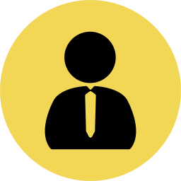 Black businessperson icon with tie inside a yellow circle