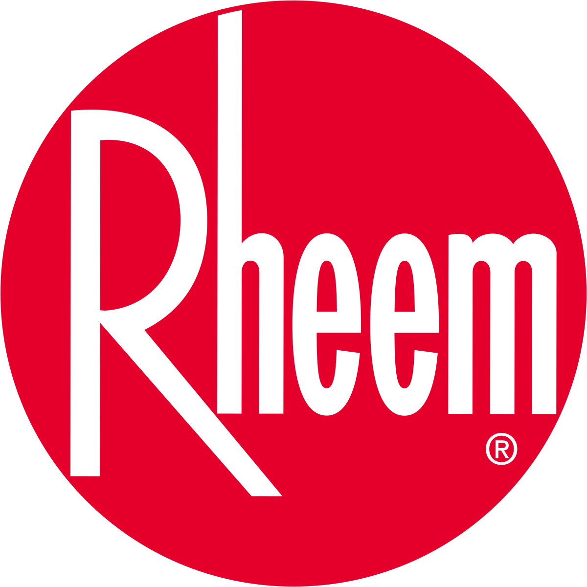 A red circle with the word rheem on it