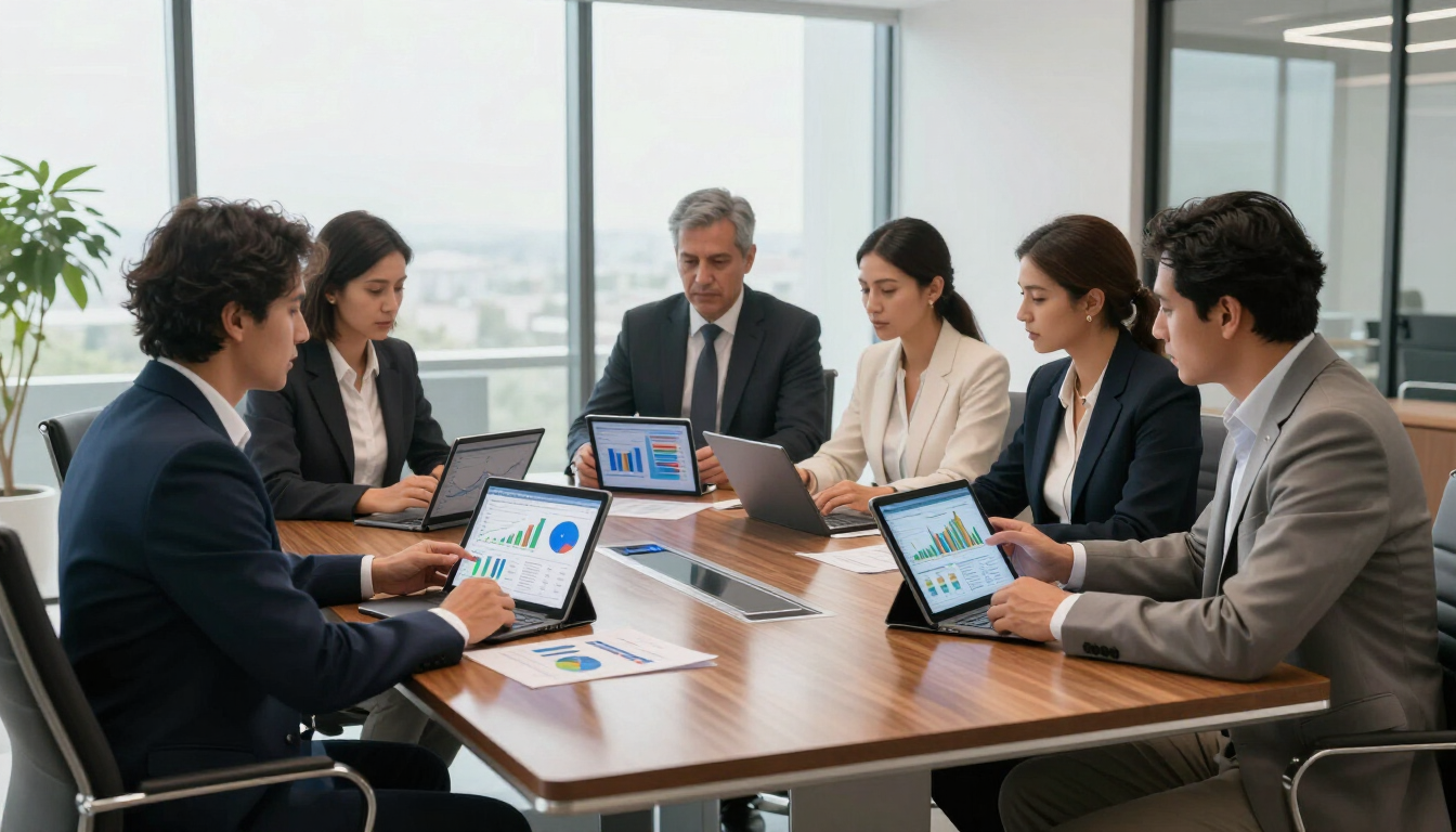Reunión de análisis financiero para una reorganización empresarial en Chile