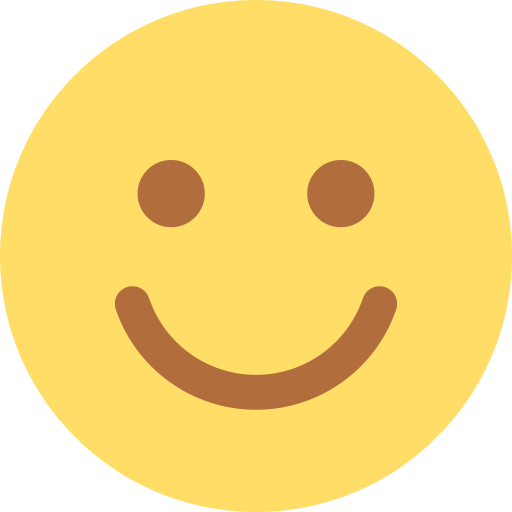 Una carita sonriente amarilla con ojos marrones y una sonrisa.