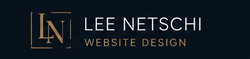 Gold “LN” monogram and “LEE NETSCHI WEBSITE DESIGN” on a dark blue background.