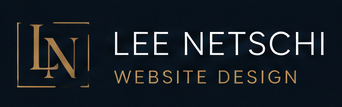 Gold “LN” logo with “LEE NETSCHI WEBSITE DESIGN” on a dark navy background.