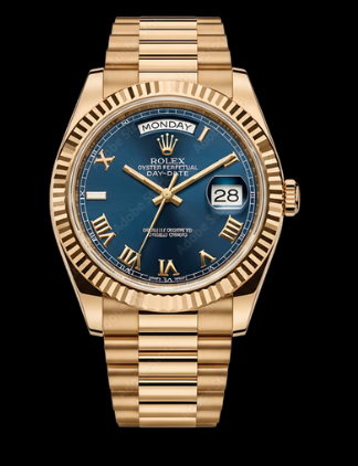 Three luxury gold-cased wristwatches with chronograph dials and leather straps arranged side-by-side on a dark surface.