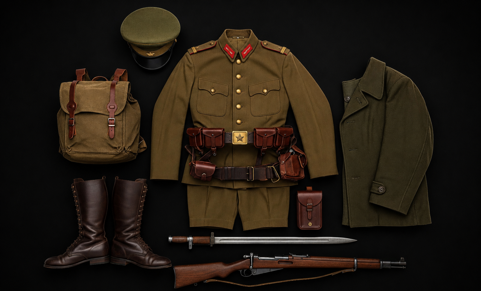 A collection of vintage Soviet-era military medals and colorful ribbon bars pinned to a dark background.