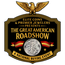 Logo for The Great American Roadshow featuring a gold eagle, black shield, and silver American eagle coin.