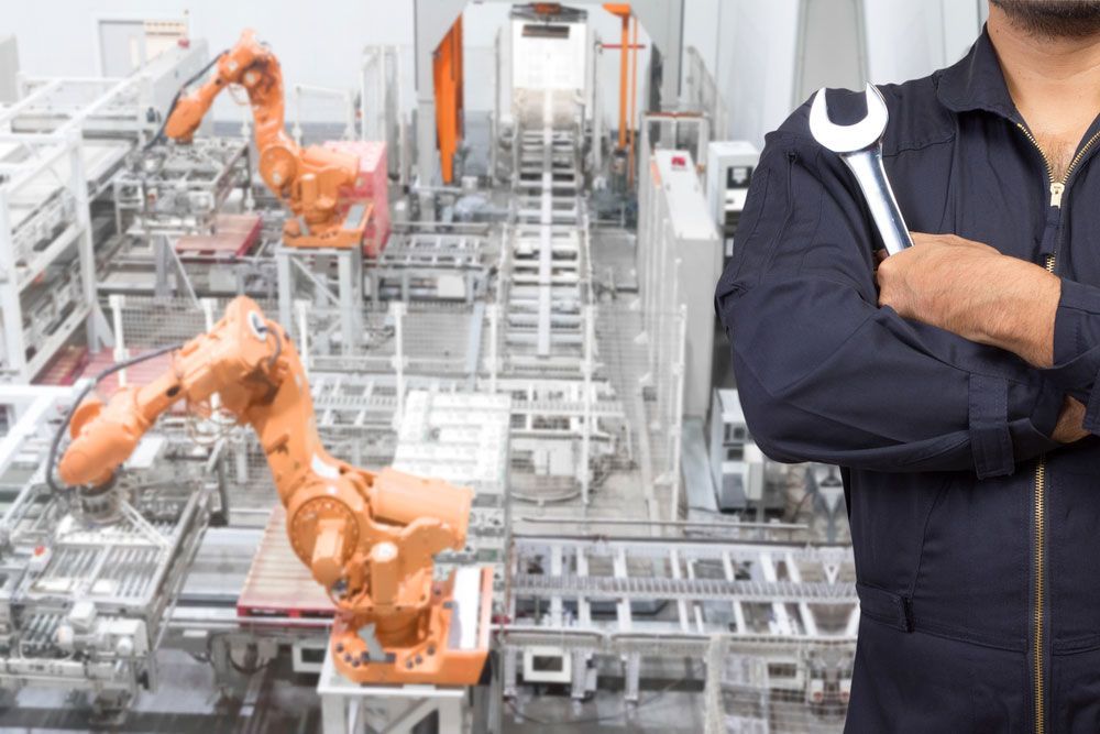 Worker with Bunch of Factory Robot — Industrial Automation Australia in Perth, WA