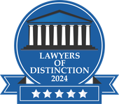 A blue badge that says lawyers of distinction 2024