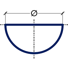 Doorsnede van een halve cirkel, met een diameter aangegeven op de liniaal.